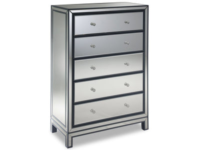 Crystal 5 Drawer Chest - Mirrored Glass