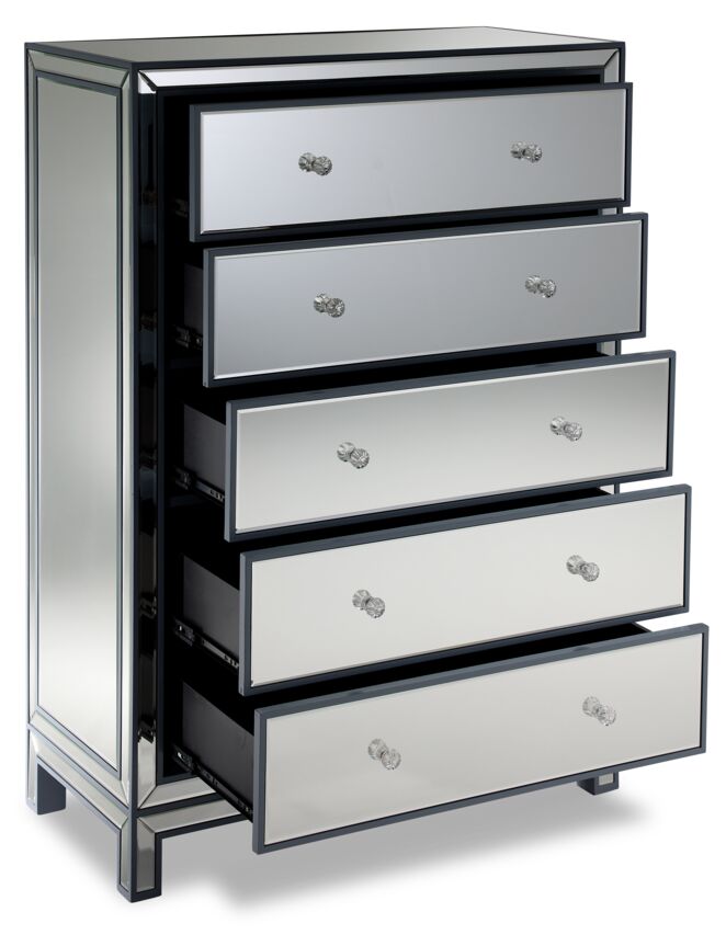 Crystal 5 Drawer Chest - Mirrored Glass