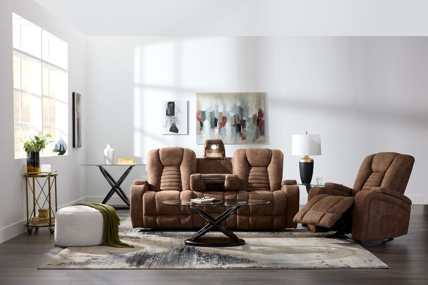 Dallas Reclining Sofa With Drop Down Table- Mocha