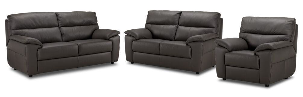 Toscana Leather Sofa, Loveseat and Chair Set - Dark Grey