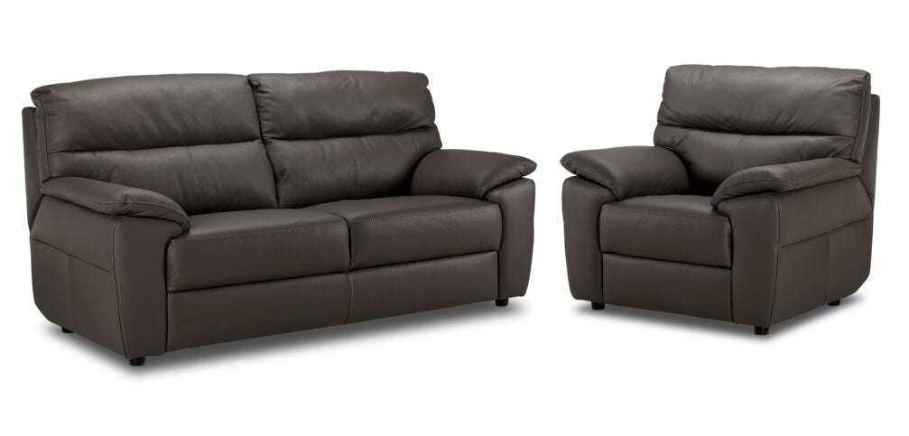 Toscana Leather Sofa and Chair Set - Dark Grey