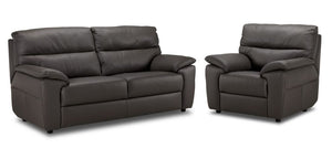 Toscana Leather Sofa and Chair Set - Dark Grey
