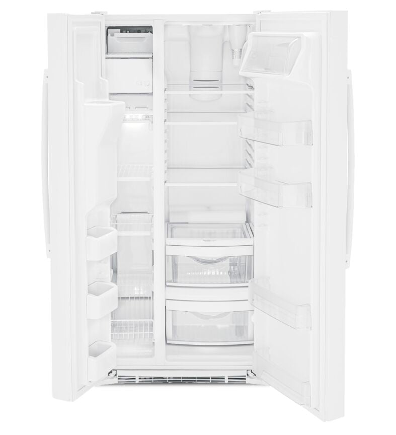 GE White 33" Side-by-Side Refrigerator with Ice & Water Dispenser (23 Cu. Ft.)- GSS23GGPWW