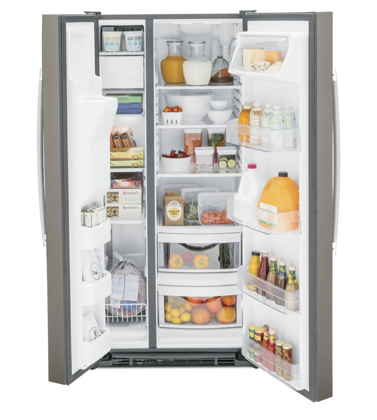 GE 33" 23 Cu. Ft. Slate Side-by-Side Refrigerator with Ice & Water Dispenser - GSS23GMPES