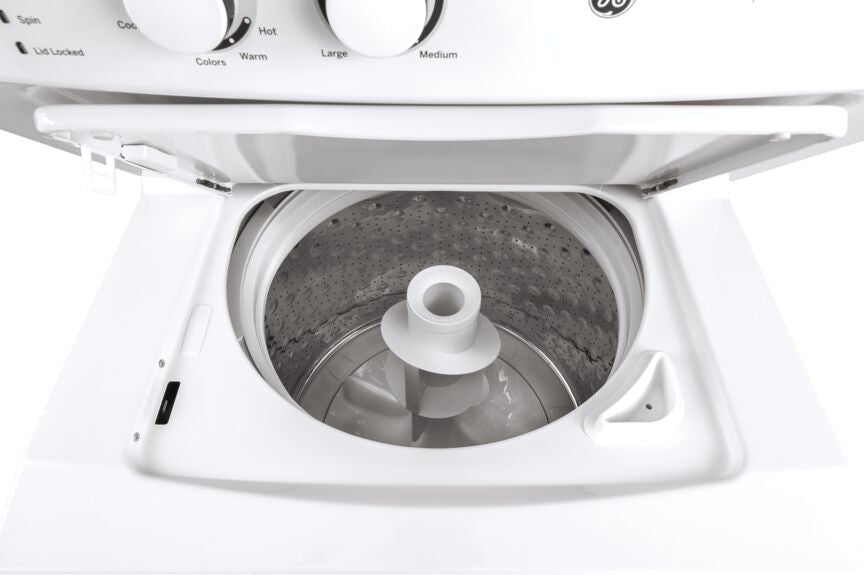 GE White Unitized Spacemaker® Washer (4.4 Cu.Ft.) and White Gas Dryer (5.9 Cu.Ft.) - GUD27GSSMWW