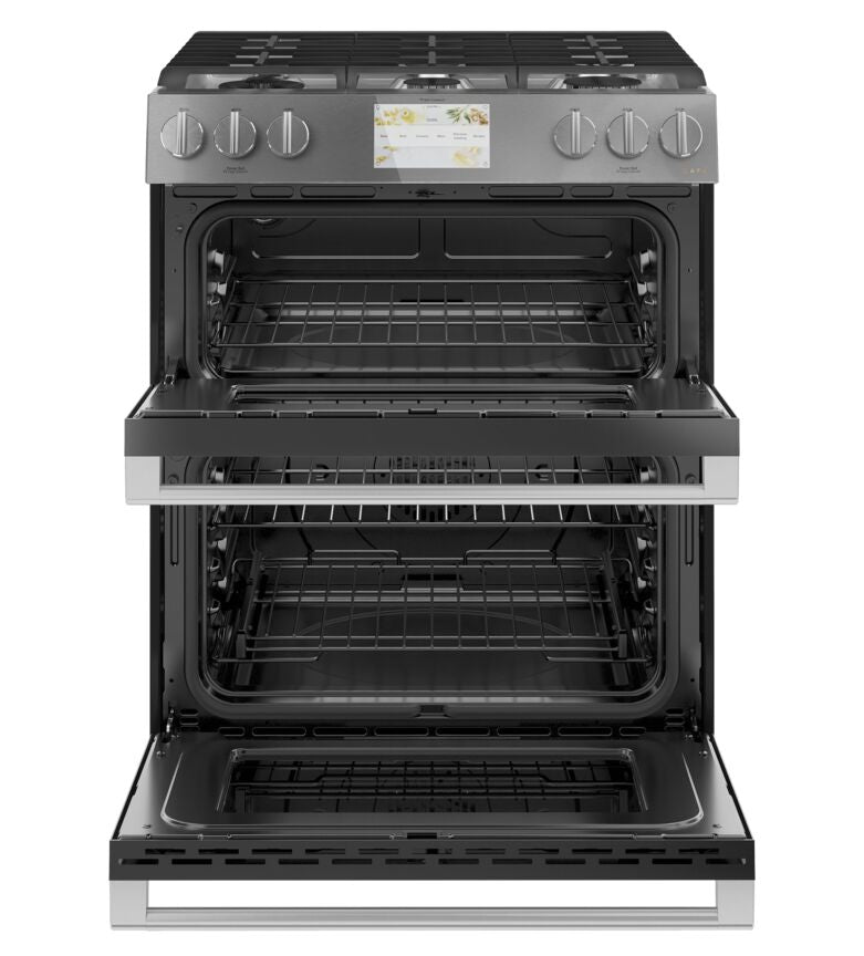Café Platinum Glass 30" Slide-in Front-Control Dual-Fuel Range (7.0 Cu.Ft) - CC2S950M2NS5