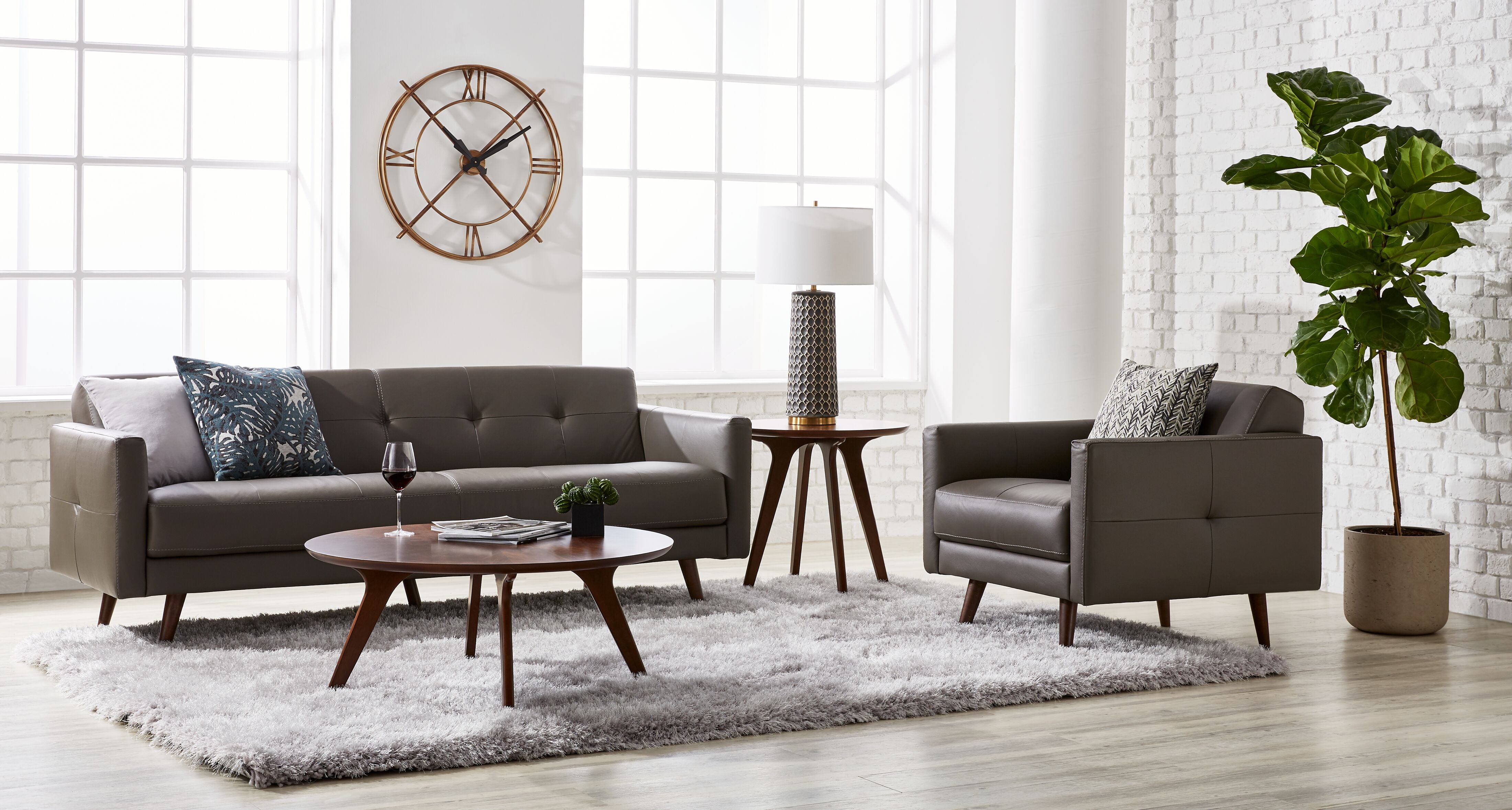 Giovanna Leather Sofa - Grey