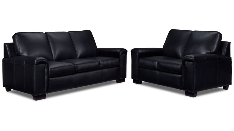 Black leather sofa and chair hot sale set
