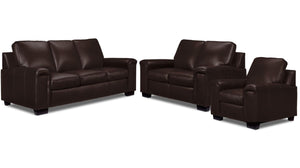 Icon Leather Sofa, Loveseat and Chair Set - Mocha