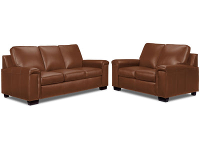 Icon Leather Sofa and Loveseat Set - Saddle