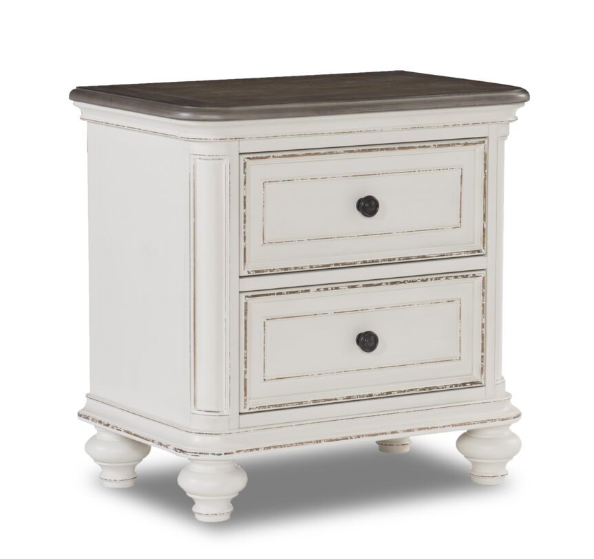 Kamari Night Table - Antique White, Brown