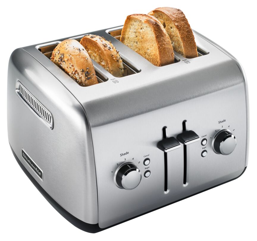 KitchenAid® Brushed Stainless Steel 4-Slice Toaster with Manual High-Lift Lever - KMT4115SX