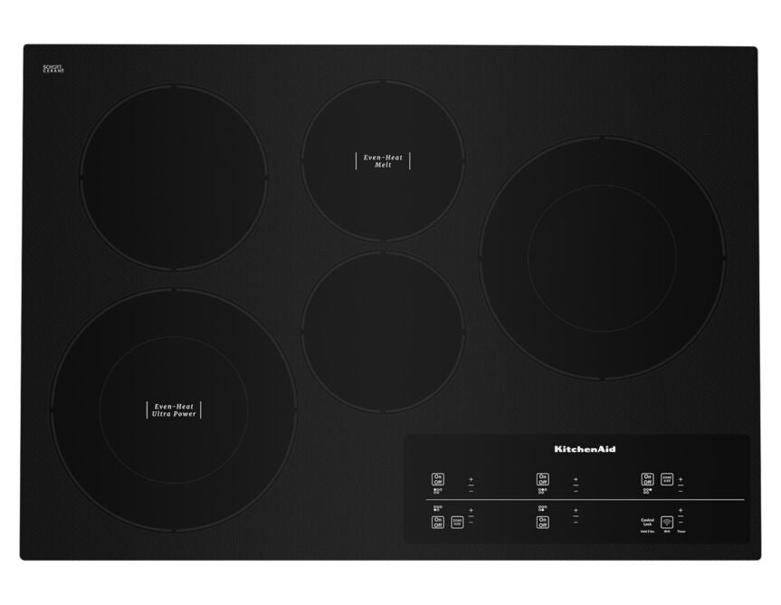 KitchenAid Black 30" Electric Cooktop with 5 Elements and Touch-Activated Controls - KCES950KBL