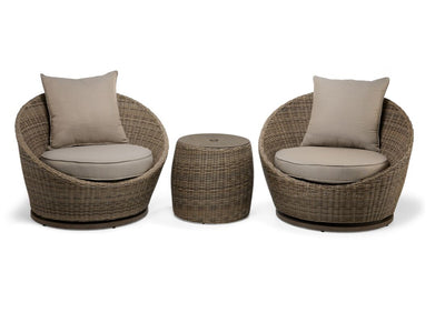 Monaco - 3-Piece Swivel Set With Round Table - Grey and Light Brown