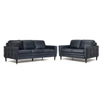 Oscar Leather Sofa and Loveseat Set -Blue