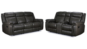 Plaza Leather Reclining Sofa and Loveseat Set - Grey