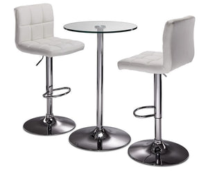 Roxanne 3-Piece Counter Height Round Dining Set - Glass, Chrome, White