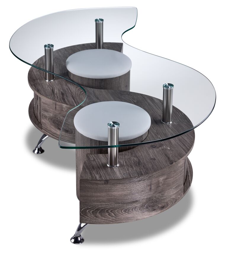 Serpentine Coffee Table with Two Ottomans - Light Grey