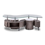 Serpentine Coffee Table with Two Ottomans - Light Grey