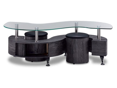 Serpentine Coffee Table with Two Ottomans - Dark Grey