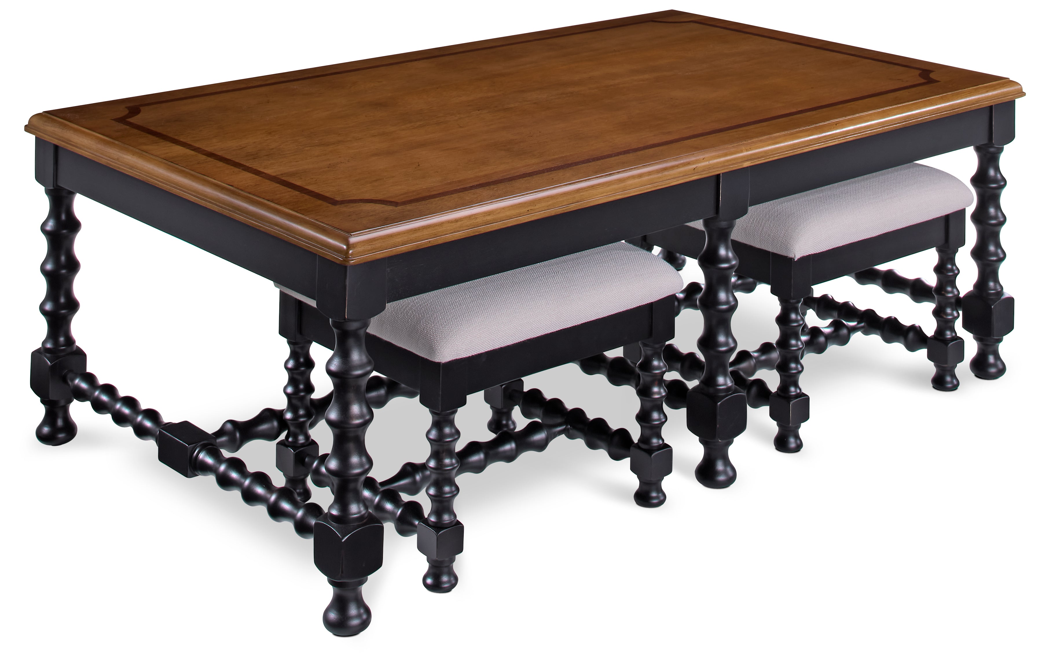 Winslow Coffee Table with Two Ottomans - Black