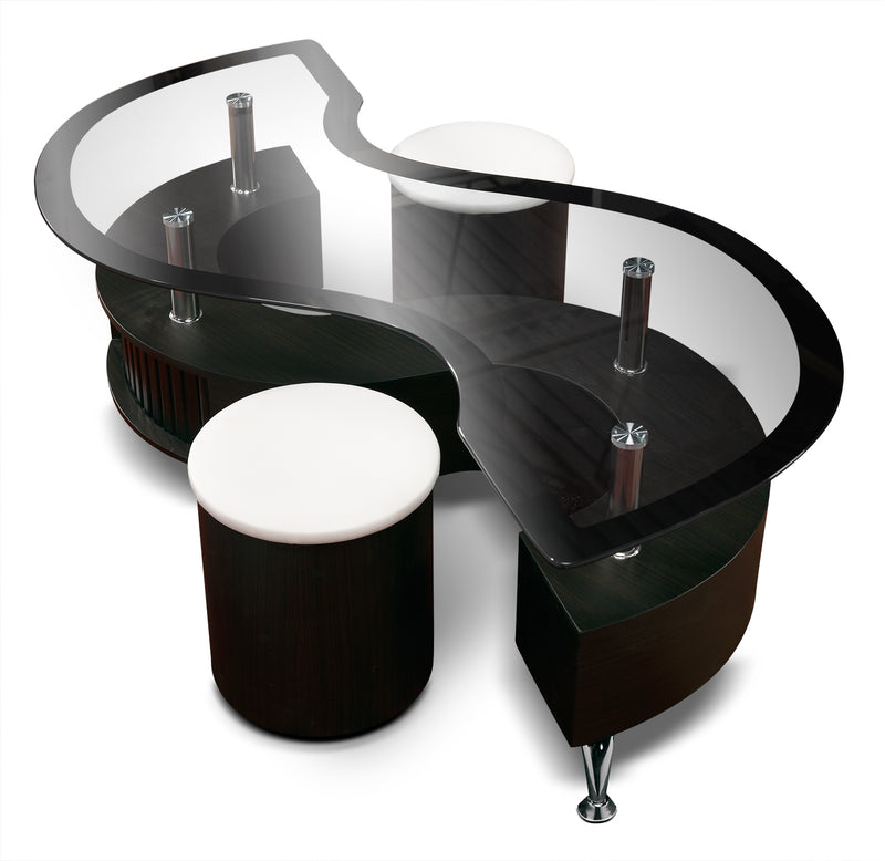 Serpentine Coffee Table w/ Two Ottomans Espresso Leon's