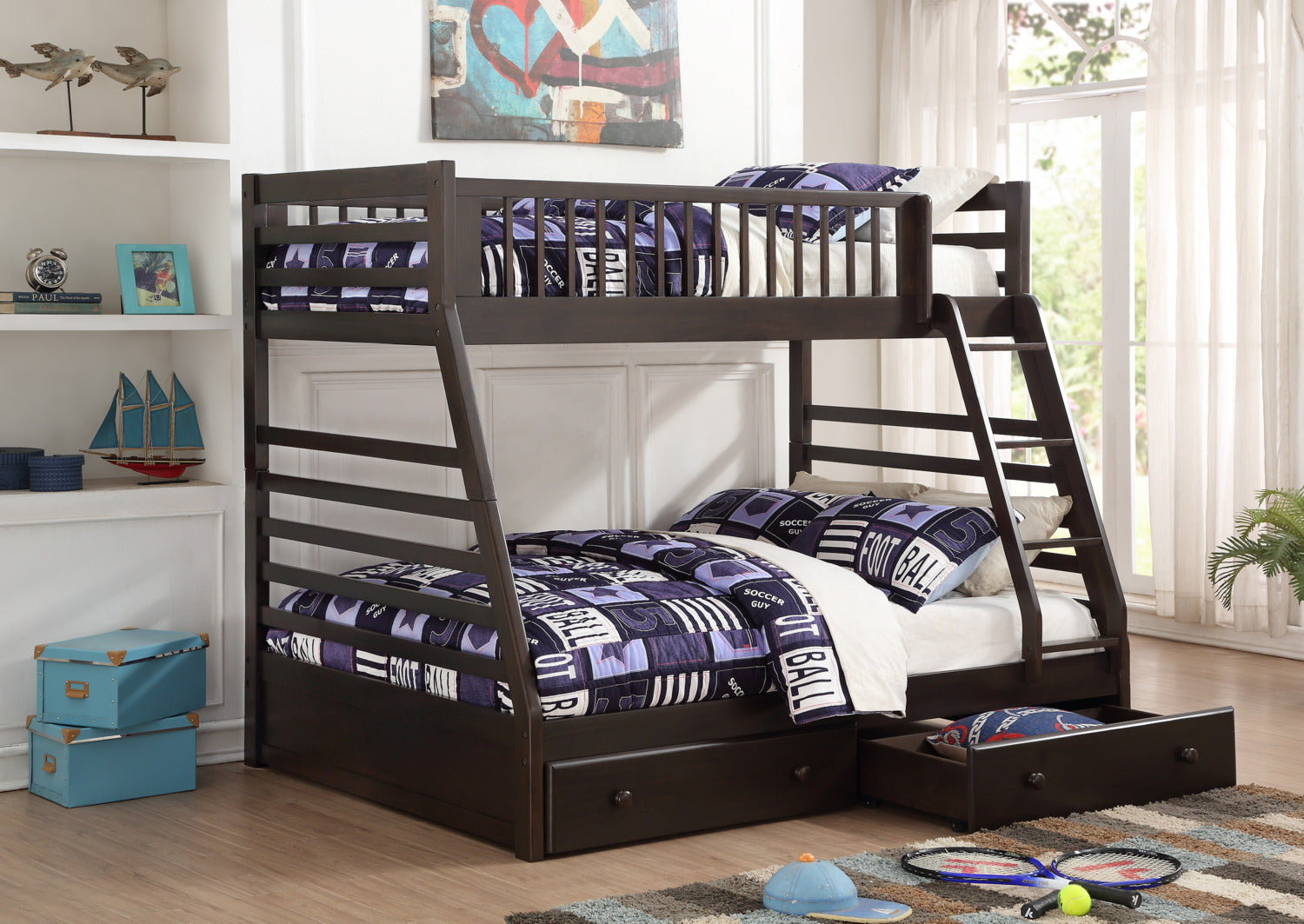 Starship Twin over Full Bunk Bed - Grey Espresso