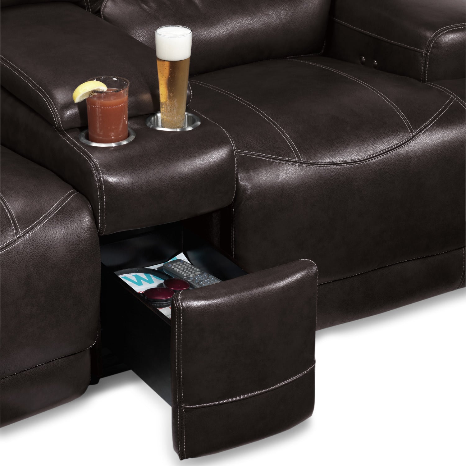 Dearborn Leather Power Reclining Sofa and Reclining Loveseat w/ Console Set - Blackberry