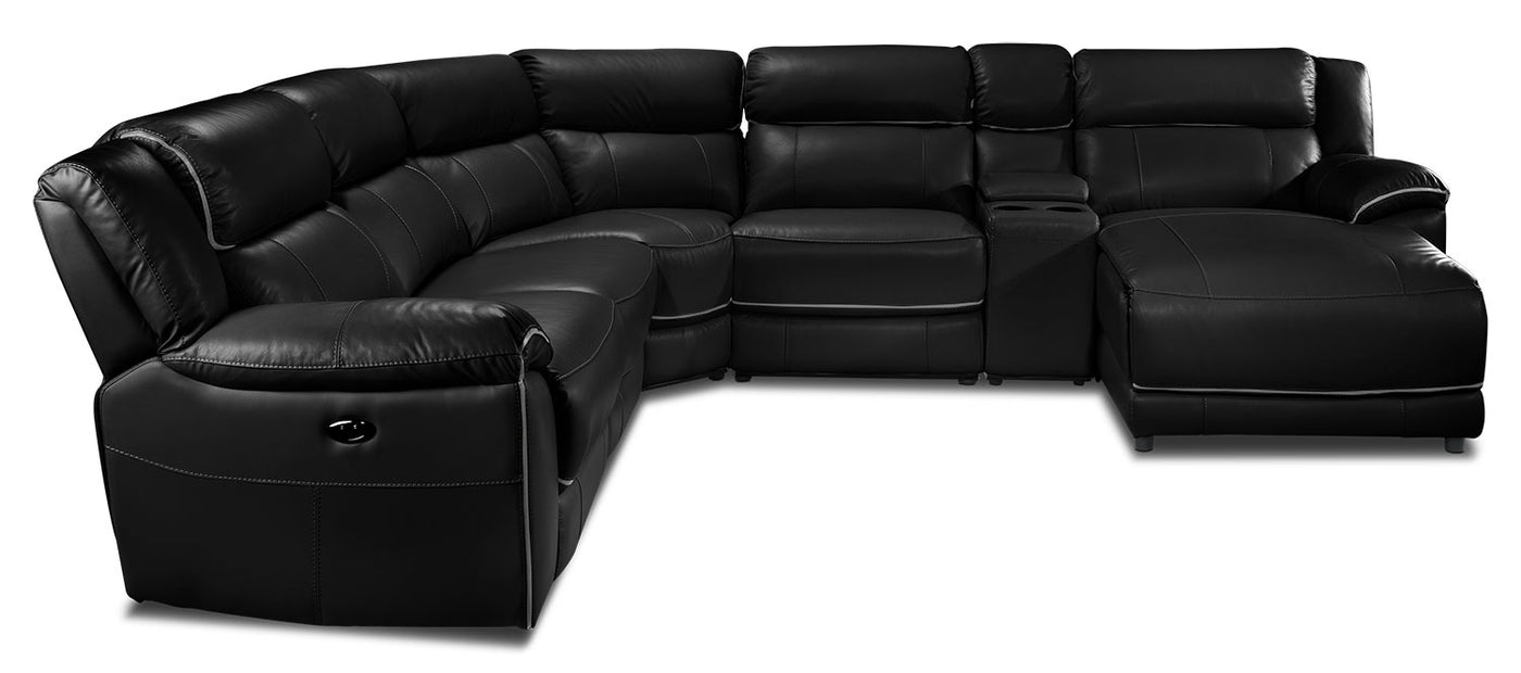 Holton Leather 6-Piece Sectional with Right-Facing Chaise - Black