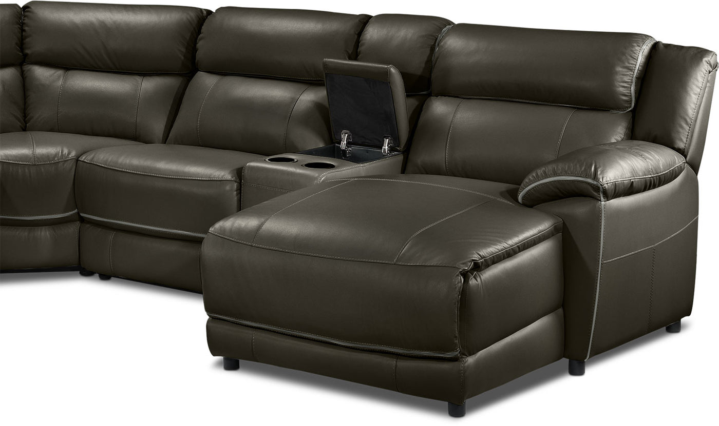 Holton Leather 6-Piece Sectional with Right-Facing Chaise - Charcoal Grey