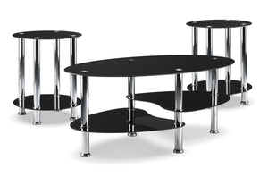Oriana Coffee Table and Two End Tables - Black