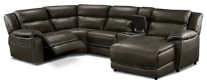 Holton Leather 5-Piece Sectional with Right-Facing Chaise - Charcoal Grey