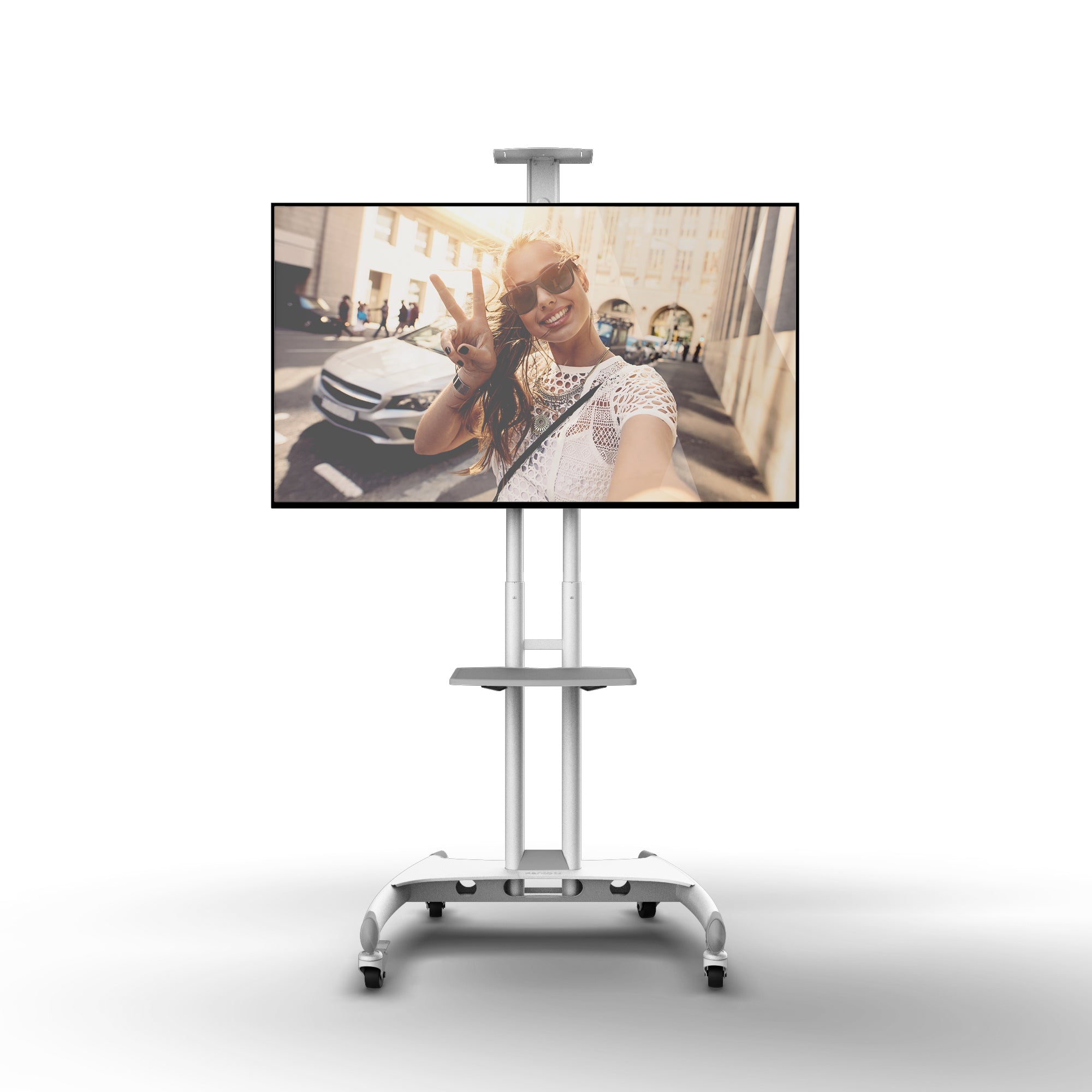 Kanto White Height Adjustable Mobile TV Cart with Adjustable Shelf for 37" to 65" TVs - MTM65PLW