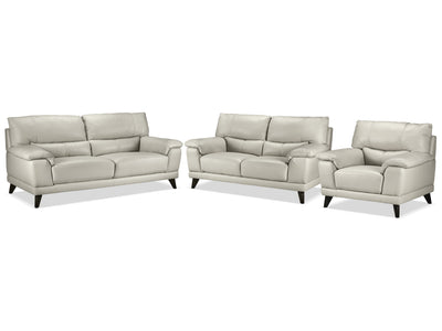Braylon Leather Sofa, Loveseat and Chair Set - Silver Grey