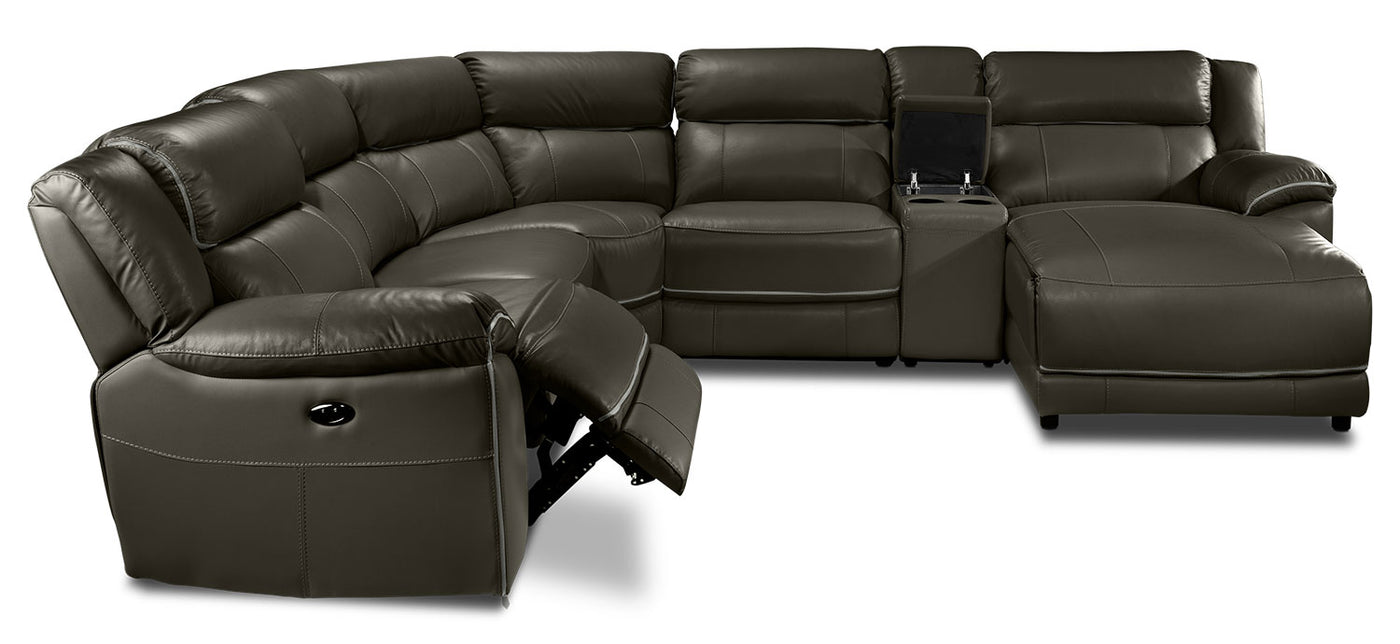 Holton Leather 6-Piece Sectional with Right-Facing Chaise - Charcoal Grey