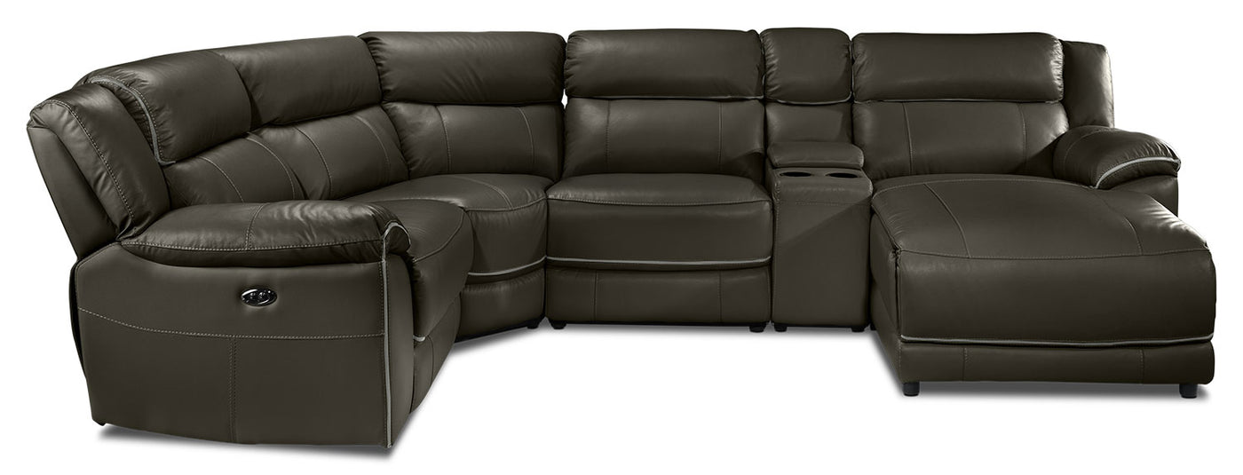 Holton Leather 5-Piece Sectional with Right-Facing Chaise - Charcoal Grey