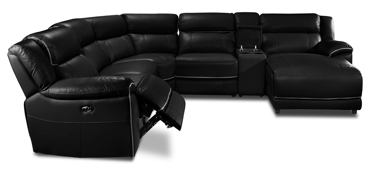 Holton Leather 6-Piece Sectional with Right-Facing Chaise - Black