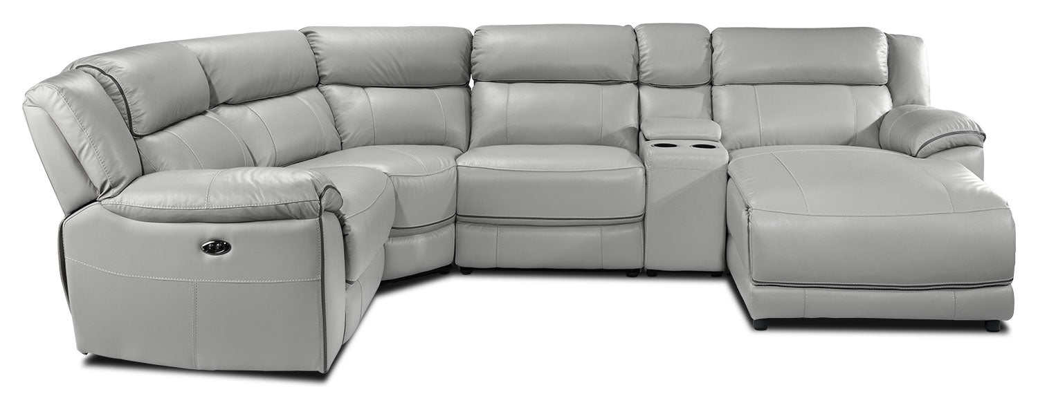 Holton Leather 5-Piece Sectional with Right-Facing Chaise - Grey
