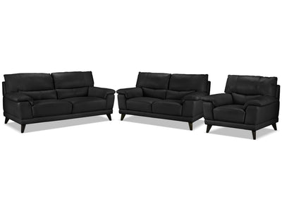 Braylon Leather Sofa, Loveseat and Chair Set - Classic Black