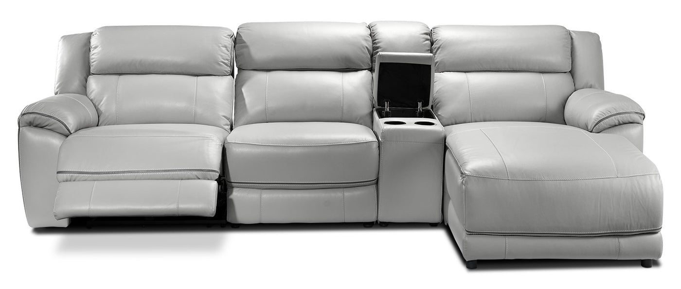 Holton Leather 4-Piece Sectional with Right-Facing Chaise - Grey