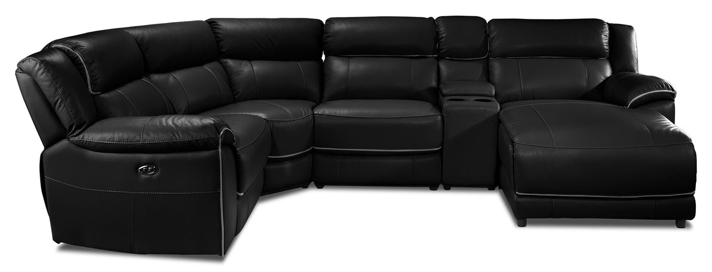 Holton Leather 5-Piece Sectional with Right-Facing Chaise - Black