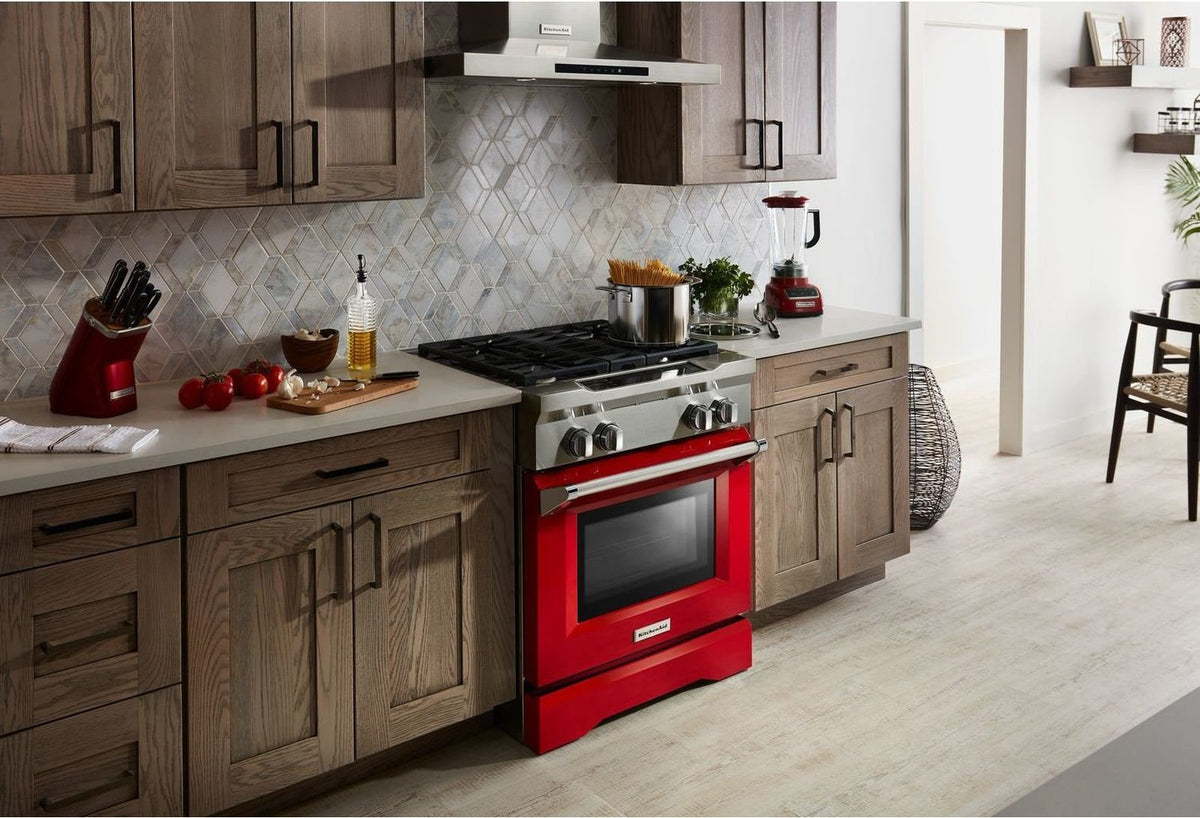 KitchenAid Signature Red Slide-In Dual Fuel True Convection Range (4.1 Cu. Ft.) - KDRS407VSD