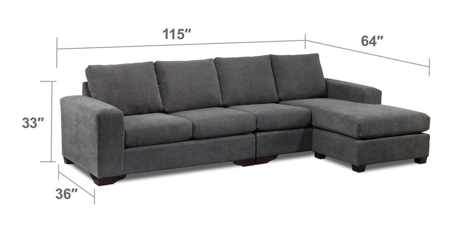 Danielle 2-Piece Sectional with Right-Facing Chaise - Grey