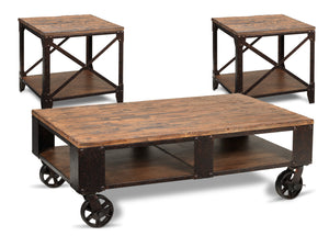 Pinebrook Coffee Table and Two End Tables - Distressed Natural Pine