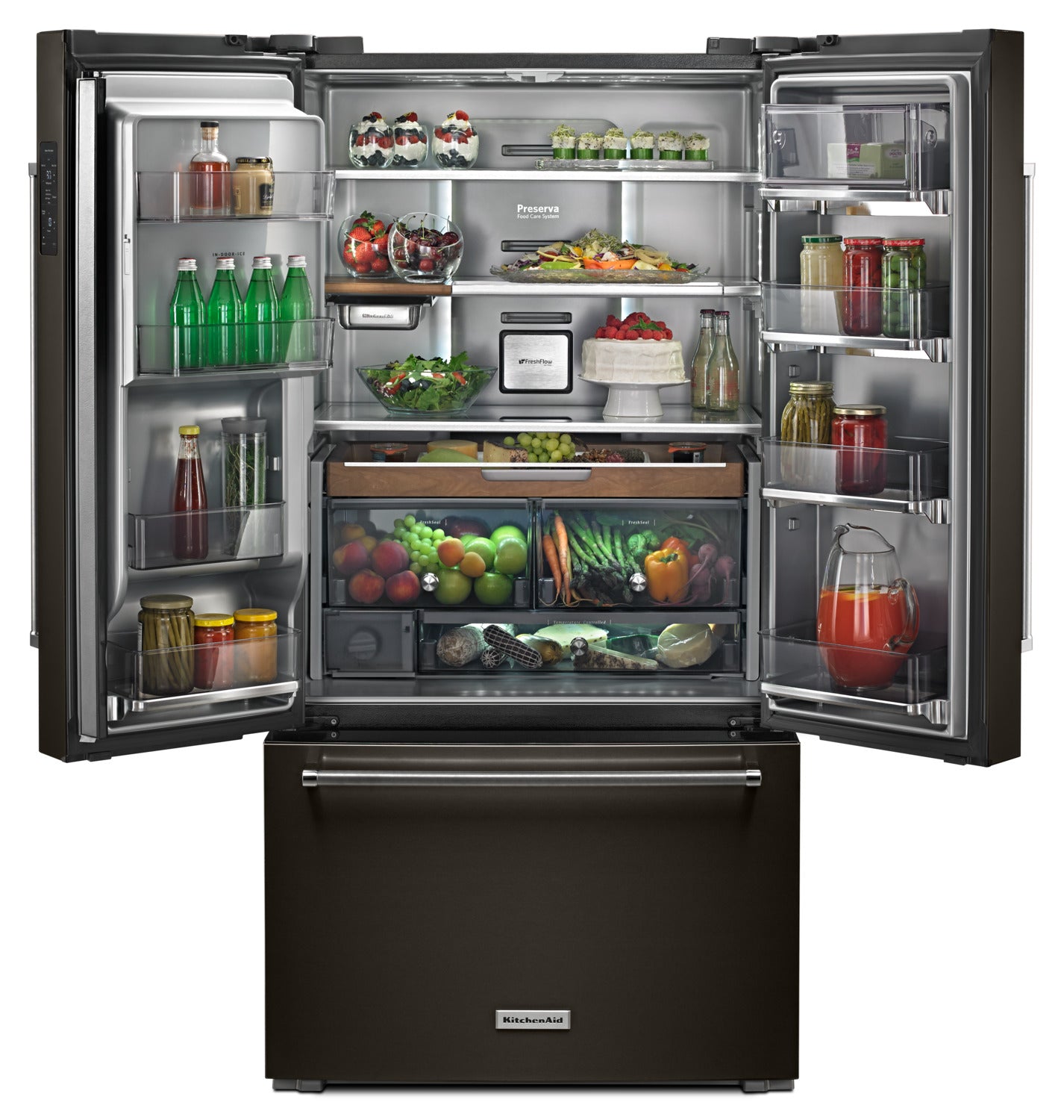 KitchenAid 36" 23.8 Cu. Ft. Black Stainless Steel Counter-Depth French Door Refrigerator - KRFC704FBS