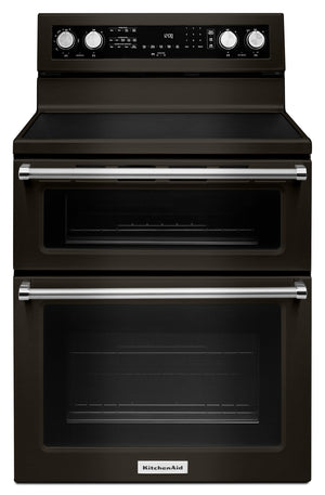 KitchenAid Black Stainless Steel Freestanding Electric Double Oven Range (6.7 Cu. Ft.) - YKFED500EBS