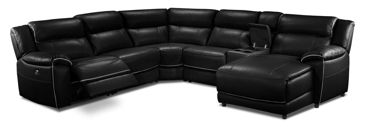 Holton Leather 6-Piece Sectional with Right-Facing Chaise - Black