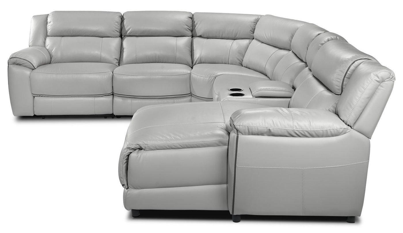 Holton Leather 6-Piece Sectional with Right-Facing Chaise - Grey