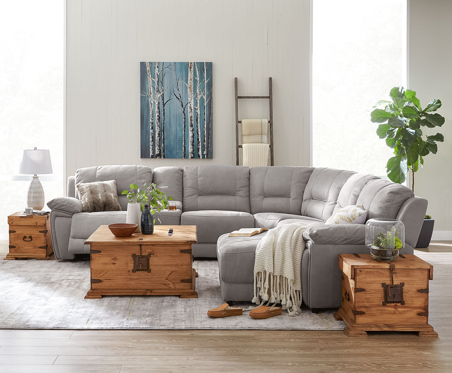Pasadena 6-Piece Reclining Sectional with Right-Facing Chaise - Light Grey