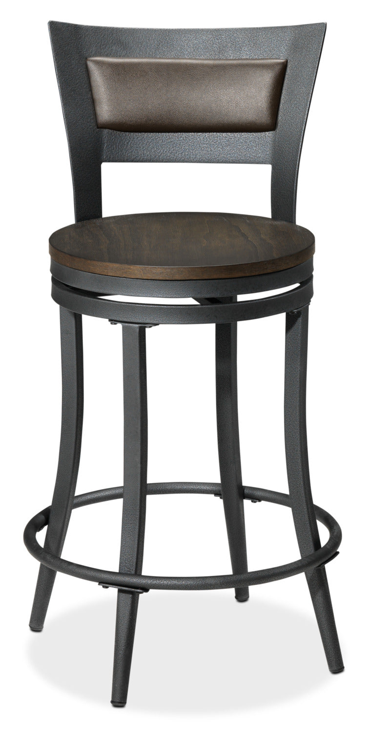 Richmond Pub-Height Swivel Stool - Dark Grey and Brown